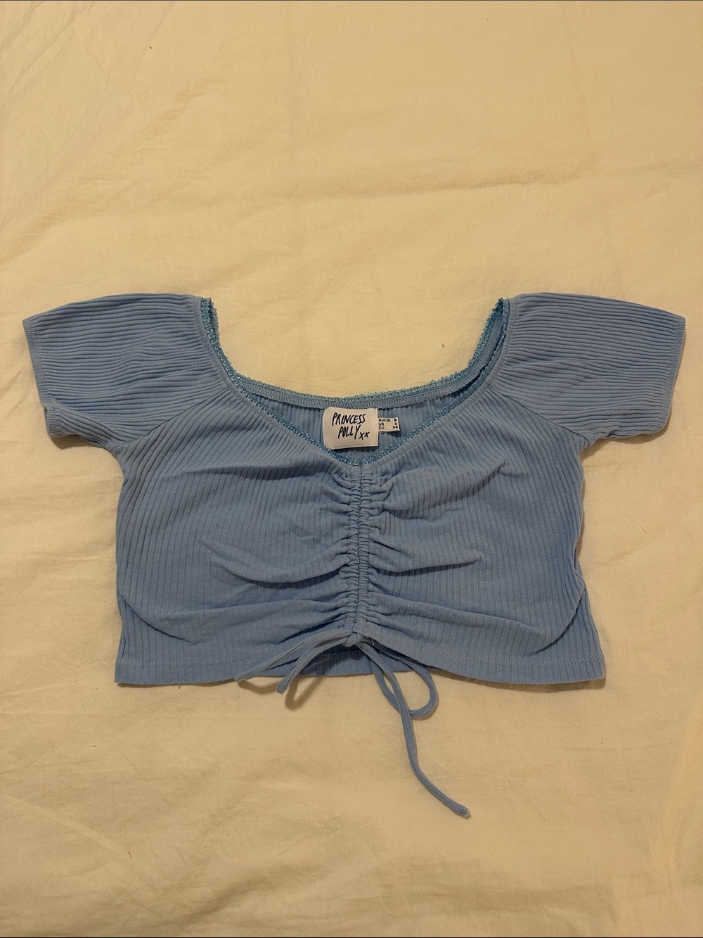 Princess Polly Light Blue Tie-Front Crop Top